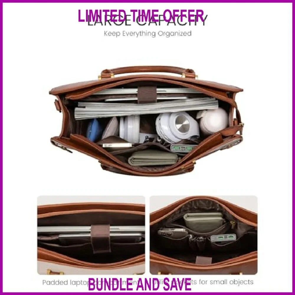 17 Inch Laptop Tote Bag Waterproof Leather Professional Work Briefcase Shoulder